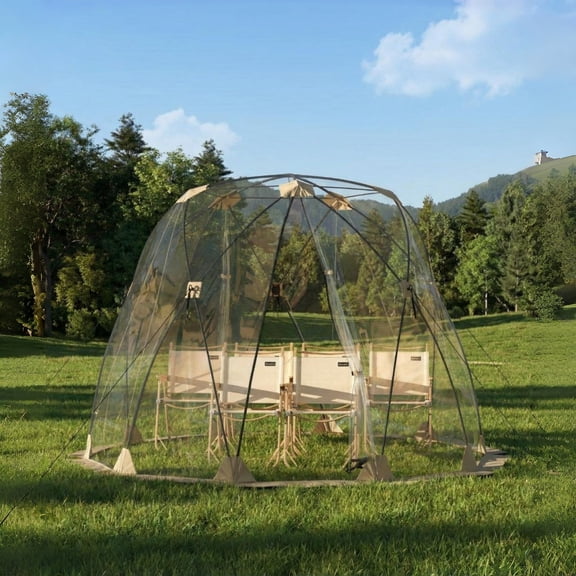 Pop Up Bubble Tent for 4-8 Persons, 10x10 ft Transparent Dome Igloo with All-Weather Protection, Windproof & Rainproof Sun Shelter for Camping, Patio, Garden