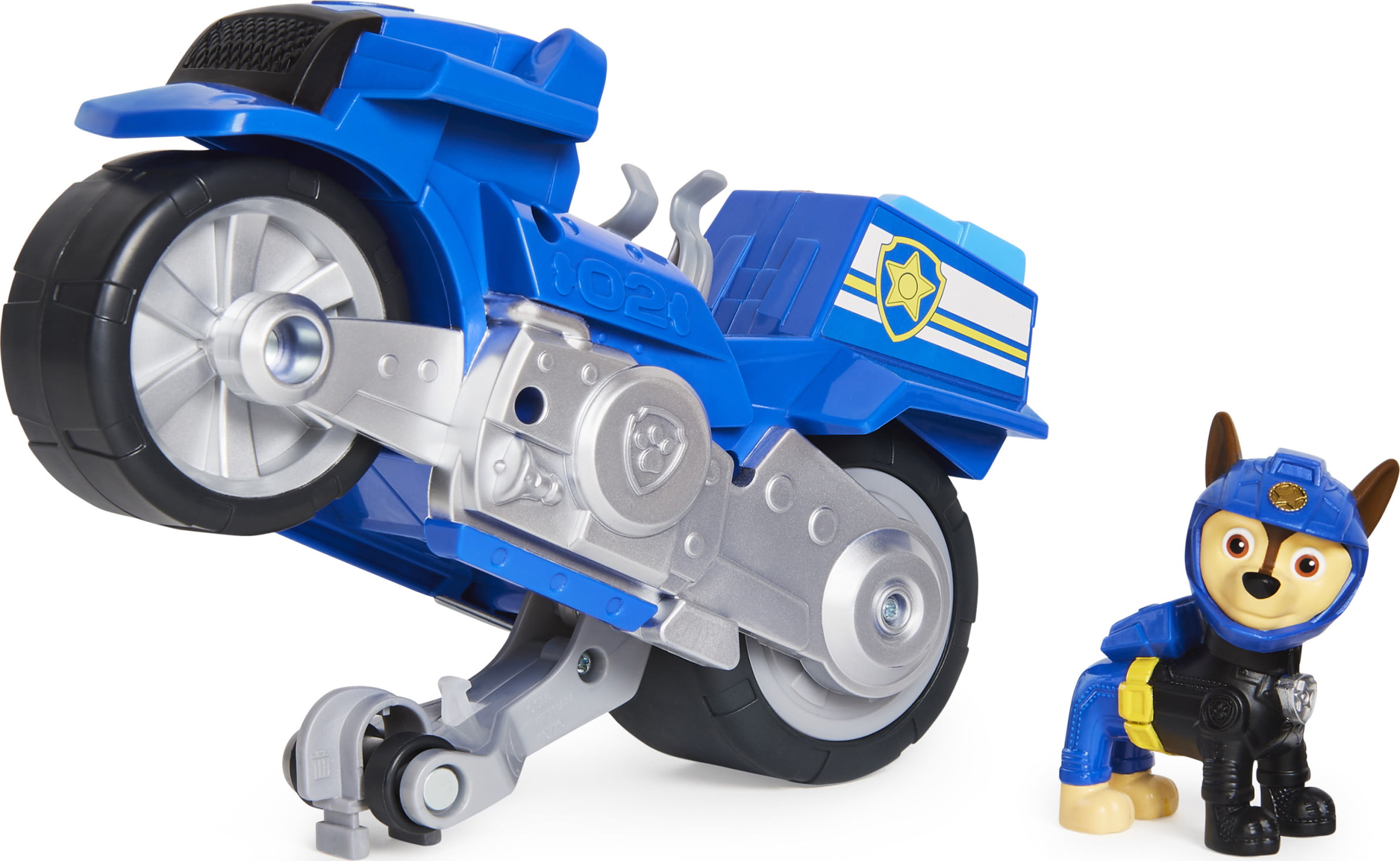 Paw Patrol Moto Pups Chase’s Deluxe Pull Back Motorcycle Vehicle with Wheelie Feature and Toy Figure 
