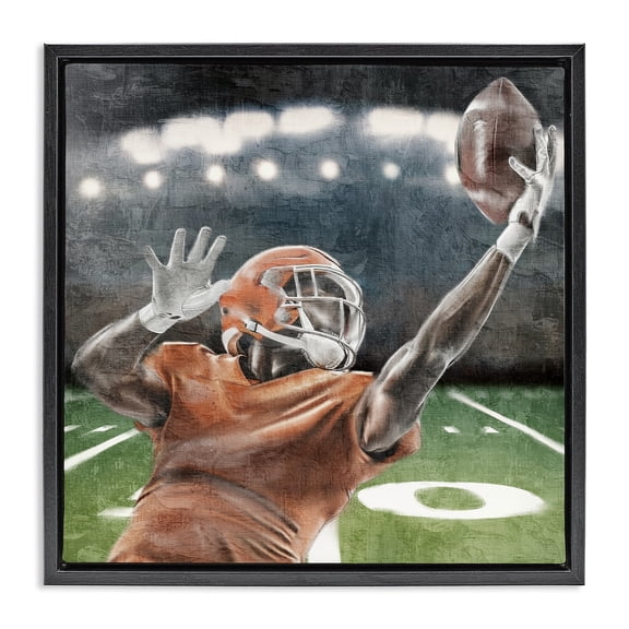 Stupell Industries Modern Football Catch In Action Black Floating Frame Canvas Art, 18 x 18, by Kim Allen