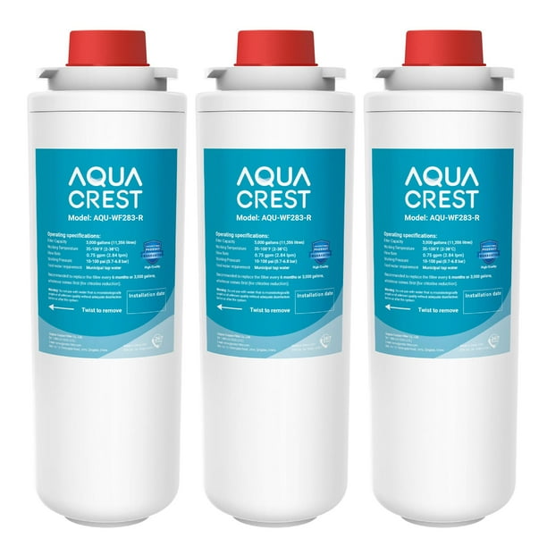 El filtro de agua AQUA CREST AQU-WF283-R, paquete de 3, reduce el cloro
