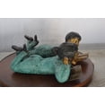 thumbnail image 4 of Nifao Set of a Boy and a Girl Reading a Book Bronze Statue – Home Office Decor Sculpture, 16"L x 7"W x 8"H, 4 of 11