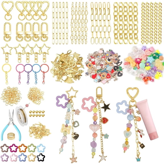 Januofit Keychain Making Kit 354pcs - Bag Charm Kit with 136 Charms, 25 Extender Chains, 20 Keychain Clips, Beading Accessories ＆ Jewelry Pliers - DIY Crafting and Jewelry Making for Adults & Kids