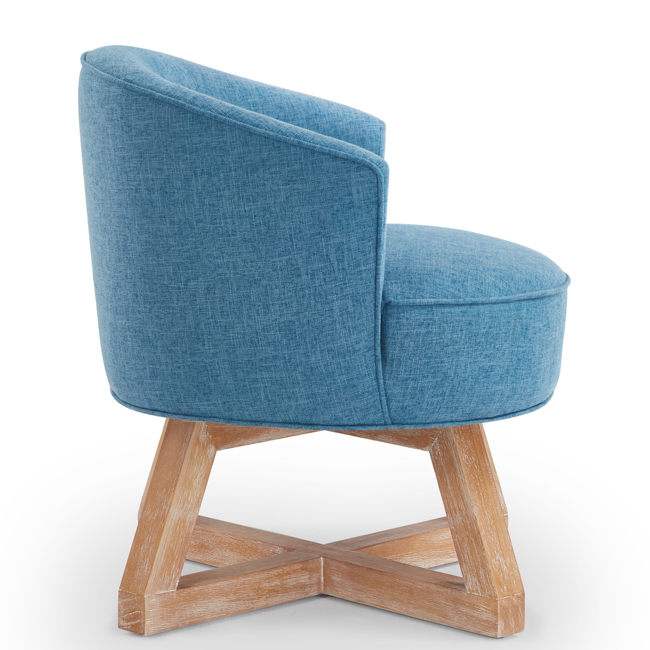 Aurora Classic 360° Linen Upholstered Swivel Accent Chair with Solid Wood Cross-Shaped Legs, Light Blue