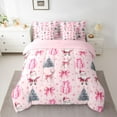 thumbnail image 3 of Feelyou Merry Christmas Child Twin Bedding Sets 7-Piece, Pink Princess Bowknot Bedding Comforter Set, Reindeer Santa Claus Reversible Sheet Sets, Super Cozy Room Decor, 3 of 8