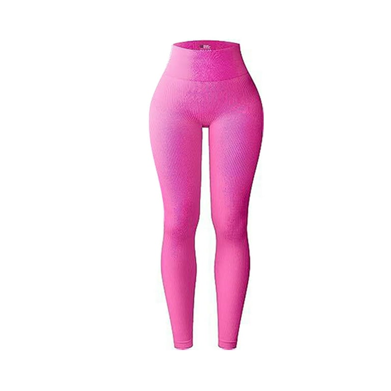 Jalioing Yoga Sweatpants for Women Stretchy High Waist Solid Color Leggings  Ribbed Long Skinny Athletic Pants (Small, Hot Pink) 