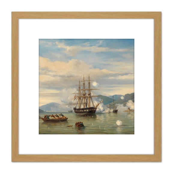 Van Beest Hms Battleship Medusa Shimonoseki Straits 8X8 Inch Square Wooden Framed Wall Art Print Picture with Mount