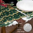 thumbnail image 3 of Black Christmas Round Tablecloth, Fitted Table Cover with Elastic for 55"-60" Round Tables, Xmas Christmas Tree Snowflake Table Cloth Outdoor Indoor Dinning Party Waterproof Tablecloths, 3 of 7