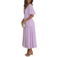 thumbnail image 2 of Caoirhny Women's Summer Casual Midi Dress Solid Color Short Sleeve V Neck Pleated Dresses, 2 of 3