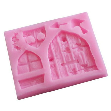 Mold Off Wood Fancyleo Fairy tale cottage Wood window door Love Flowers mushroom silicone mold DIY Cake Decorating Tools cooking baking mould ()