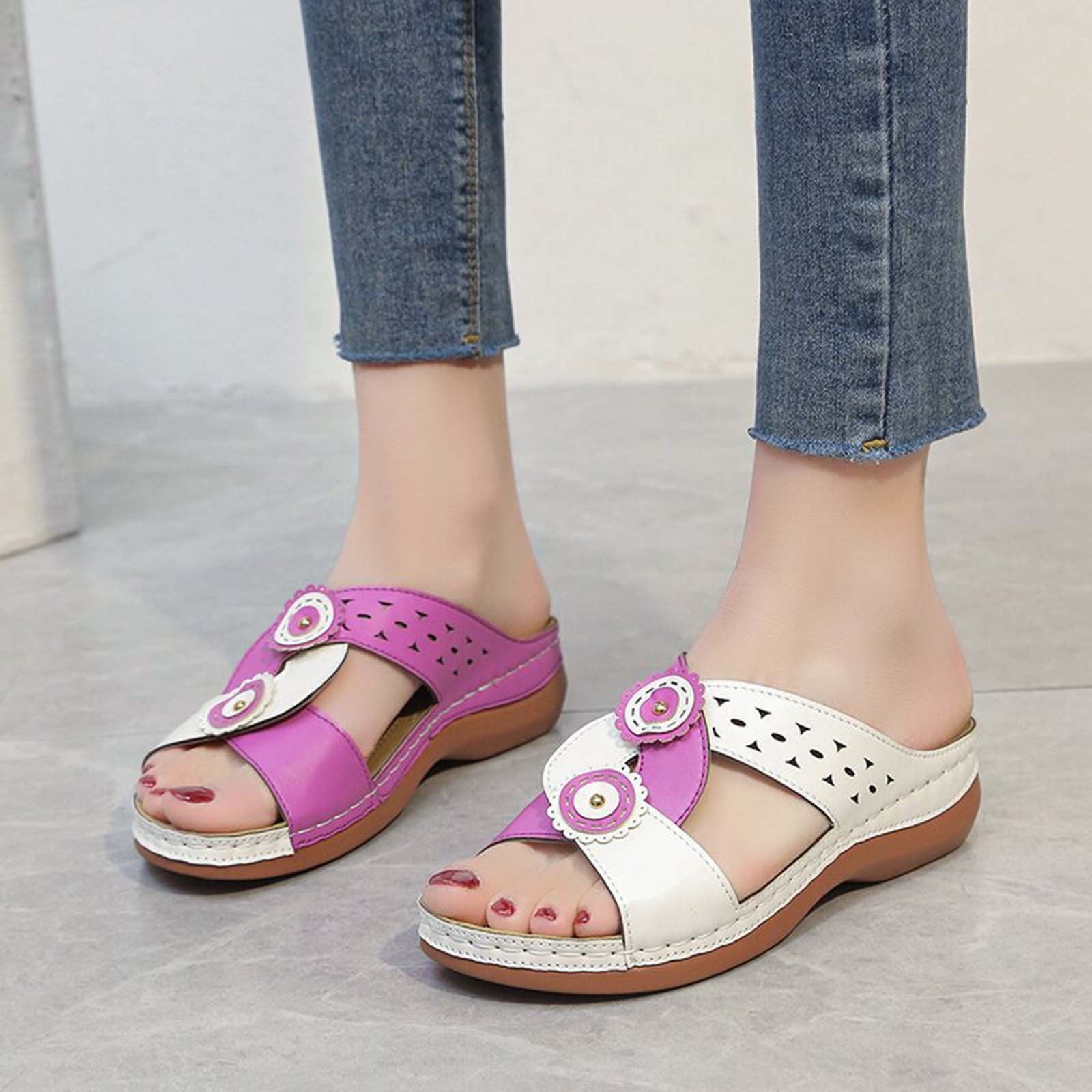 ZKCCNUK Summer Plus Size Women Orthopedic Sandals Women s Summer Fashion Flower Decoration Casual Comfortable Slippers Platform Wedge Shoes Arch