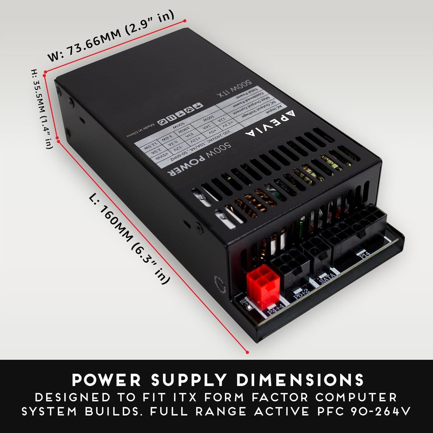 Apevia ITX-PFC500W Mini ITX/Flex ATX / 1U 500W Fully Modular Power Supply, Full Range Active PFC 90-264V, AC for POS AIO System Desktop Gaming Server Small Form Factor (Flex ITX) Computer PSU