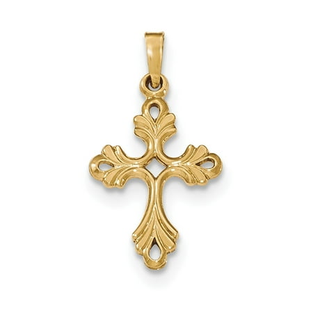 14k Yellow Gold Polished Claddagh Cross Pendant