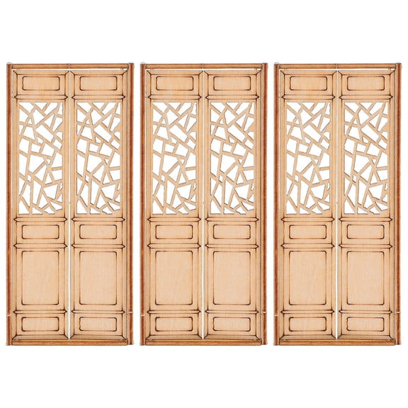YOSADIER 3 Pcs Dollhouse Mini Wooden Door Beige Realistic Furniture Model Accessory