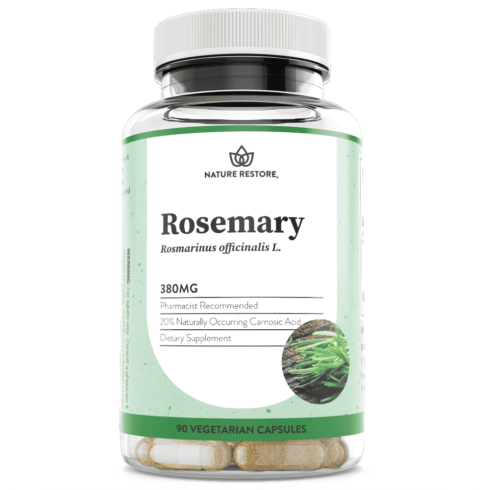 Nature Restore Rosemary Extract Supplement, 20% Carnosic Acid, Antioxidant & Memory Support, Non-GMO & Vegan, 90 Capsules