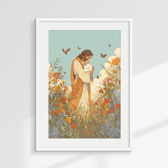 Jesus With Children Wall Art, Christian Artwork, Faith Based Decor, Prints, Jesus Artwork For Home, Biblical Wall Art Warm Present Vintage UNFRAMED Poster Size 24x36