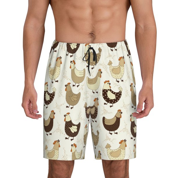 Fotbe Funny Chicken Pantalones Cortos de Pijama para Hombre, Ropa de Dormir, Pantalones de Pijama Cortos para Hombre-X-Large