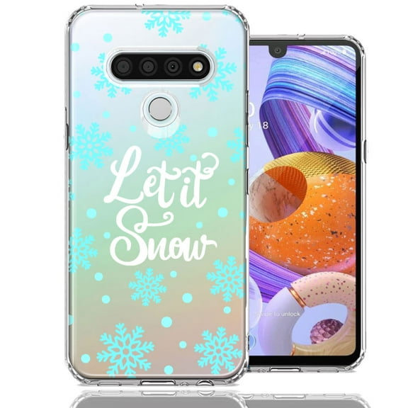 MUNDAZE LG K51 Christmas Holiday Let It Snow Winter Blue Snowflakes Design Double Layer Phone Case Cover