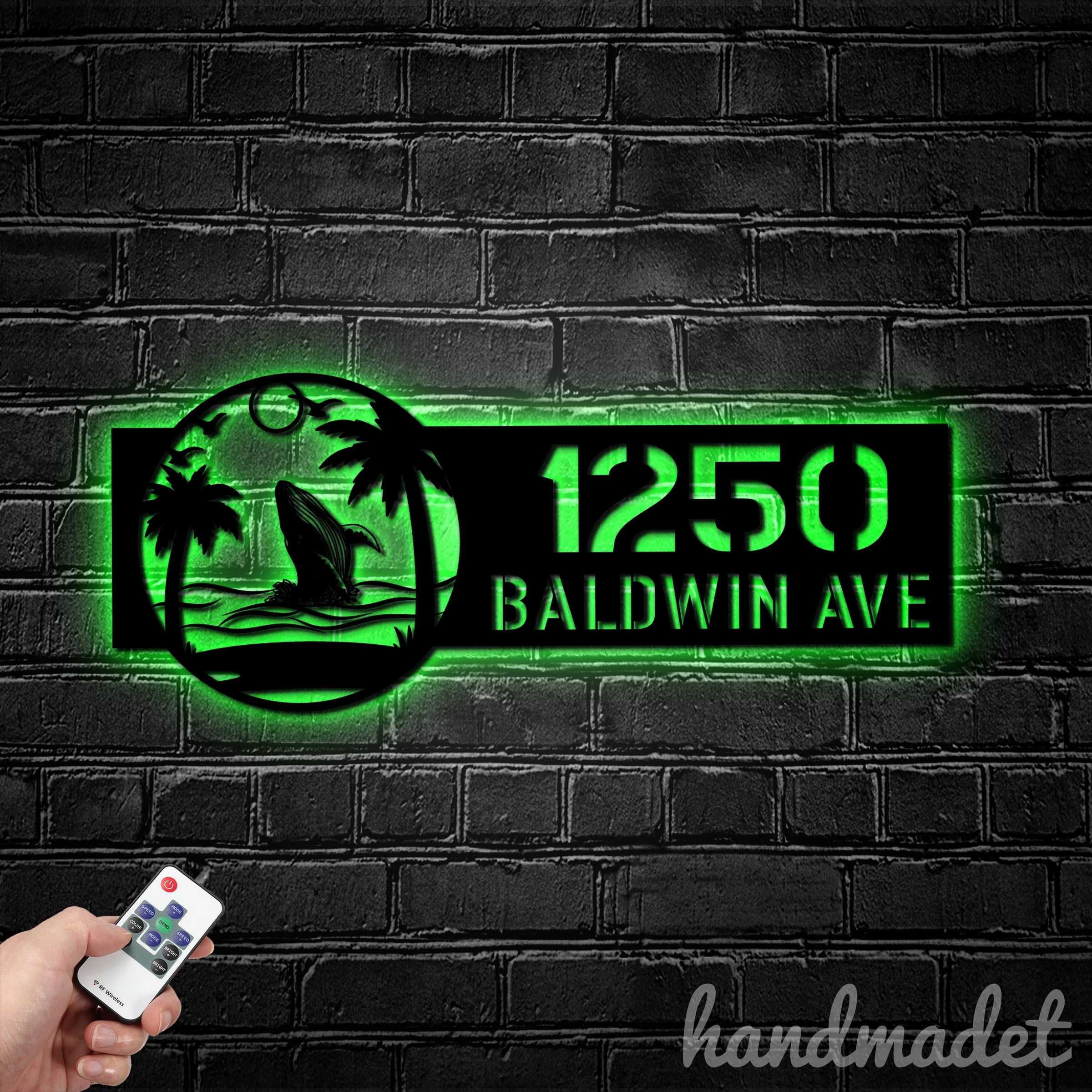 Handmadetneonsign Blue Whale House Number, Whale Home Address Metal, Beach House Address Sign 64511
