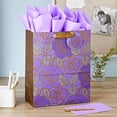 thumbnail image 2 of 13" Large Gift Bag with Tissue Paper (Purple Flowers,Gold Accents) for Birthdays,Mother's Day,Bridal Showers,Weddings,Retirements,Anniversaries,Engagements,Any Occasion,(Pack of 2), 2 of 6