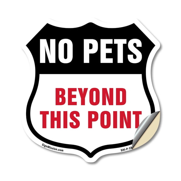No Pets Beyond This Point (5 Pack) 4 inch X 4 inch Shield Shaped Heavy Duty 3.2 mil Vinyl Decals Weather Resistant Made in the USA
