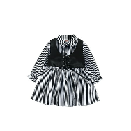 

FOCUSNORM Toddler Baby Girl Clothes SetKids Stripe Shirt Dress Bandage Vest Top