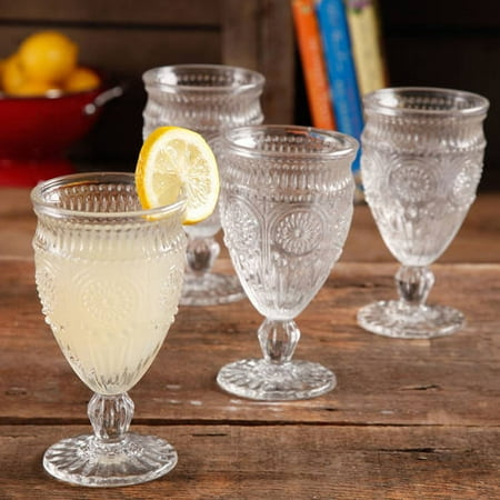 The Pioneer Woman Adeline 12-Ounce Footed Glass Goblets, Set of 4, Clear