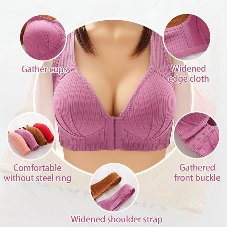 Lolmot Front Closure Bras for Women Wire Free Bra Plus Size Solid