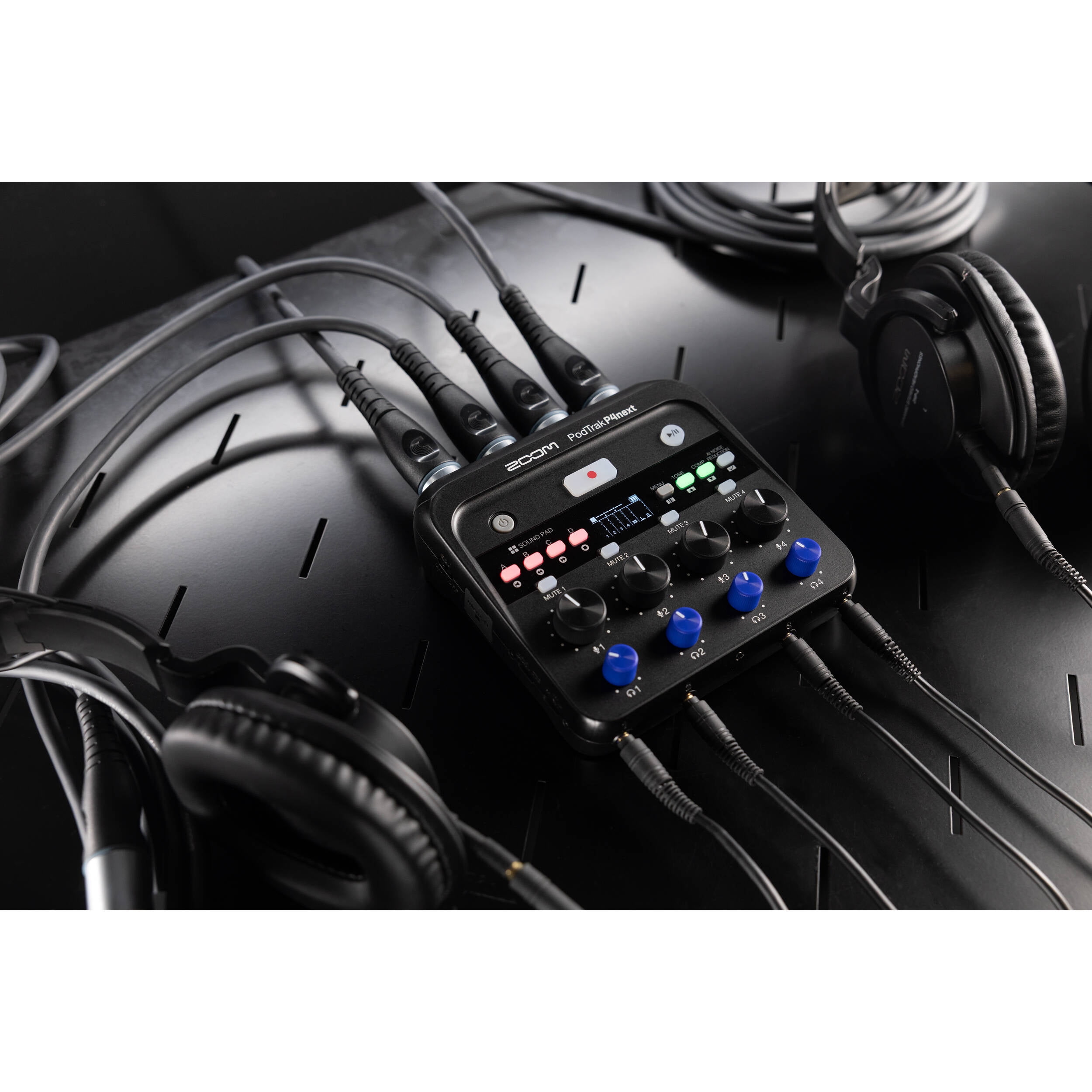 Zoom PodTrak P4next Portable Multitrack Podcast Recorder, 4 XLR Inputs +70 dB Gain, AI Noise Reduction, 48 kHz/24-Bit Recording Bundle with ZDM-1 Podcast Mic Pack, Podcast Microphone, ZHP-1 Headphone