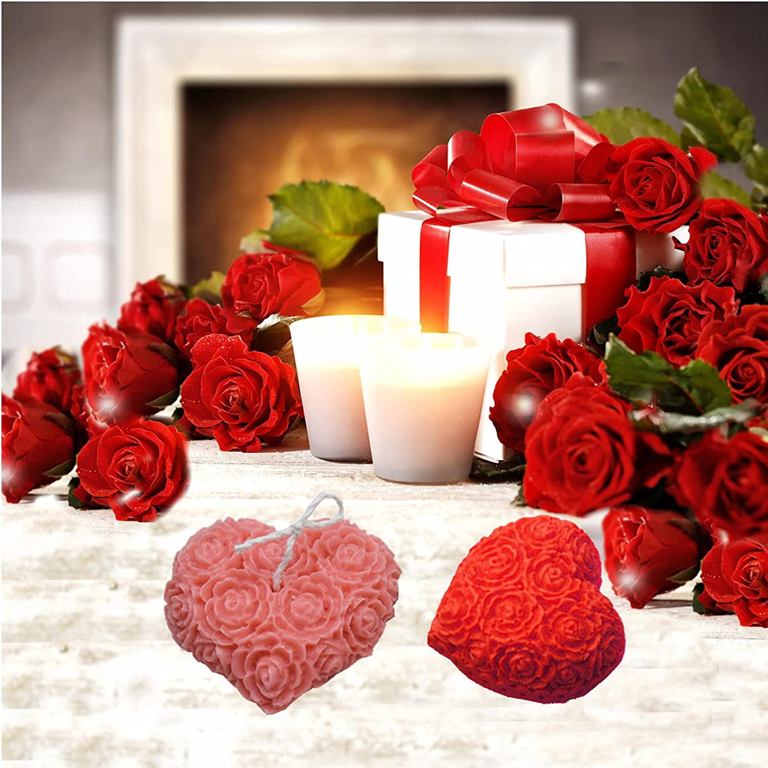 ABCISI 3-Cavity Heart Rose Flower Silicone Mold, DIY Silicone Mold for Soap Fondant Cake Decoration Chocolate Candle Bath Bomb, Perfect for Valentine's Day Gift, Wedding, Anniversary, Engagement