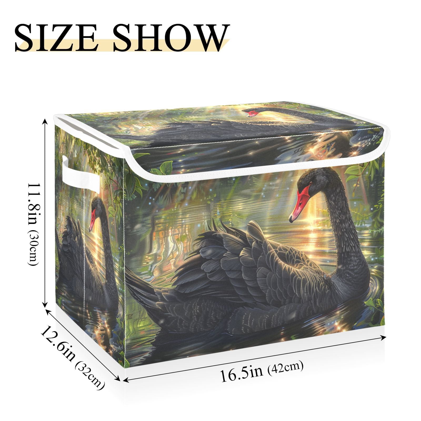 Black Swan Sunlight Storage Basket for Shelves Foldable Container Organizer for Organizing Toys Clothes Books with Handles
