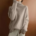 thumbnail image 2 of Hpapadks Pullover Sweaters for Women Turtleneck Solid Knit Sweaters Fall Winter Patchwork Thickened Loose Outer Wear Top Cable Knit Sweater Women Khaki S, 2 of 7