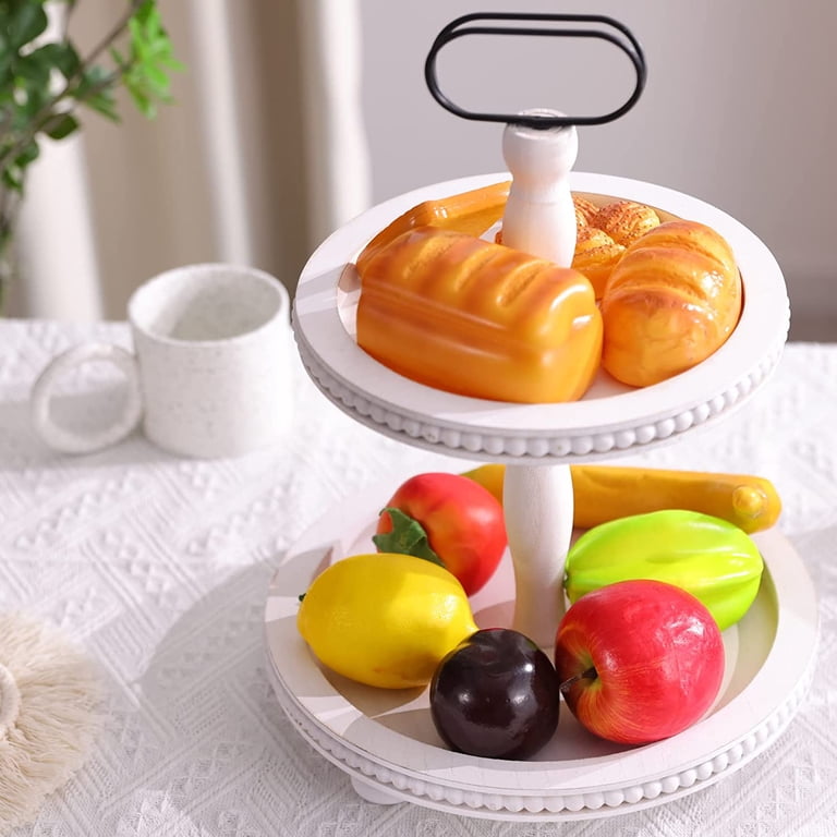 Urban Deco Two-Tier Round Wooden Tray, White photo 7
