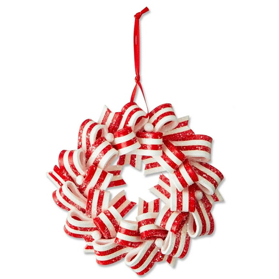 Red and White Ribbon Candy Wreath Christmas Ornament, 4.5", by Holiday Time