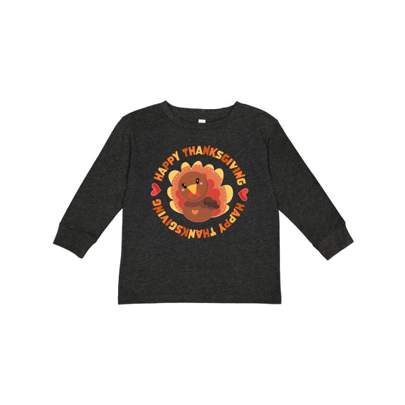 Inktastic Happy Thanksgiving with Cute Turkey Boys or Girls Long Sleeve Toddler T-Shirt
