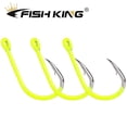 thumbnail image 2 of FISH KING 50PCS High carbon Steel Fishhooks Barbed Fluorescent Fishing Durable Hook Fish Gear Fighting Hook With Eye for Carp, 2 of 7