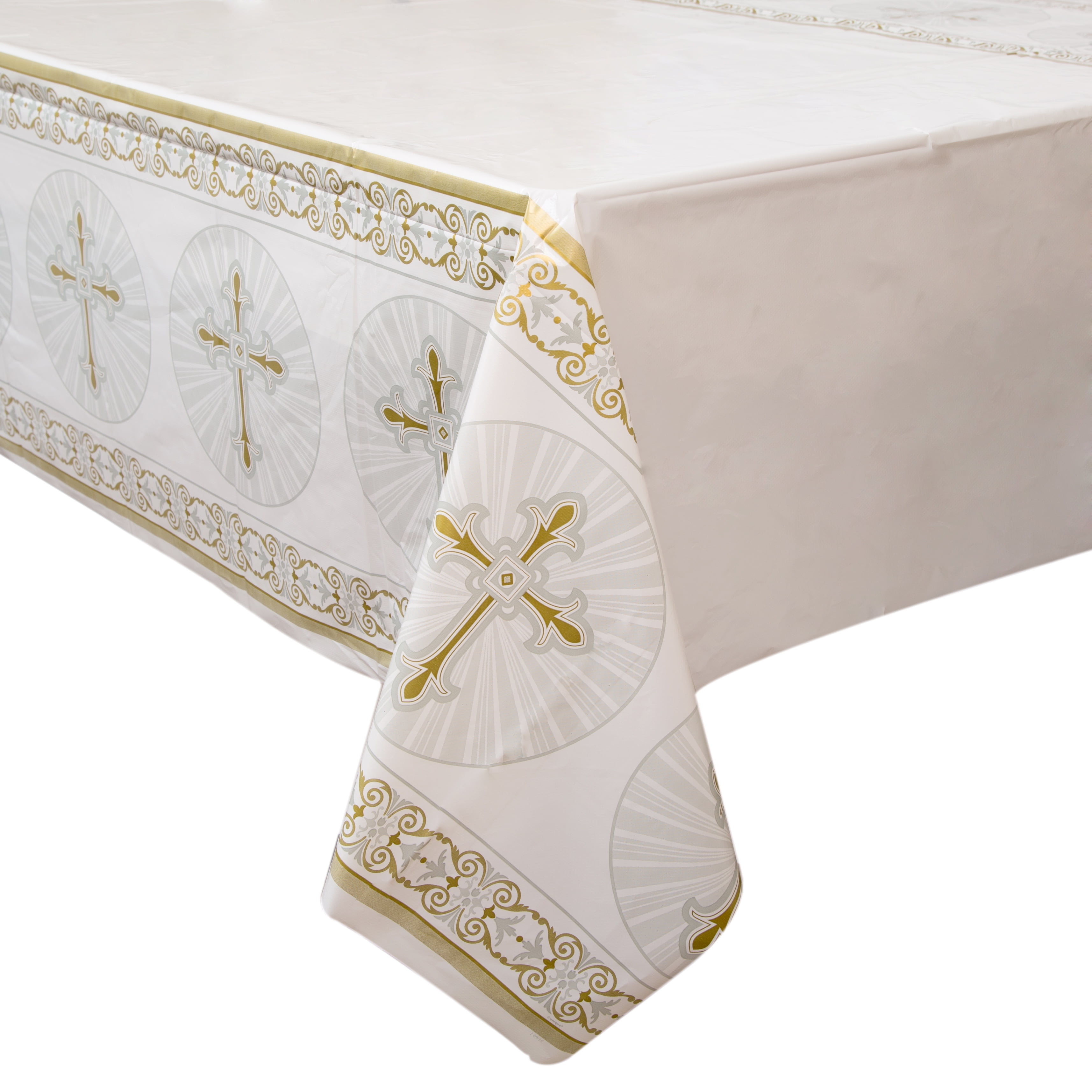 Radiant Cross Religious Plastic Party Tablecloth, 84 x 54in