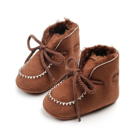 

Genuiskids Newborn Baby Thicken Lining Boots Tie-Up Adjustable Drawstring Non-Slip Sole Plain Thermal Early Walkers Flat Shoes Infant Fall Winter Shoes