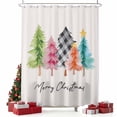 thumbnail image 2 of Colorful Christmas Tree Shower Curtain, Buffalo Plaid Xmas Trees Waterproof Fabric Shower Curtains with 12 Hooks, Bathroom Curtain Set for Bathroom Accessories Decor, 54 x 78Inches, 2 of 9