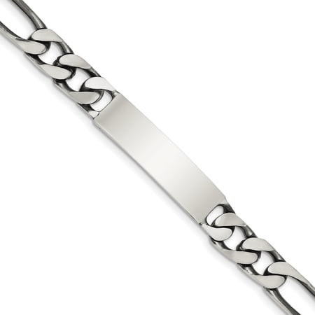 Sterling Silver 9mm Engraveable Antiqued Figaro Link ID Chain Necklace, Bracelet or Anklet