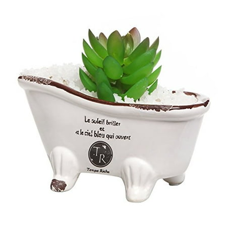 Vintage Flower Planters White Porcelain Petite French Country Style Claw Foot Bathtub Vintage Flower Pot Planter / Soap Dish ()