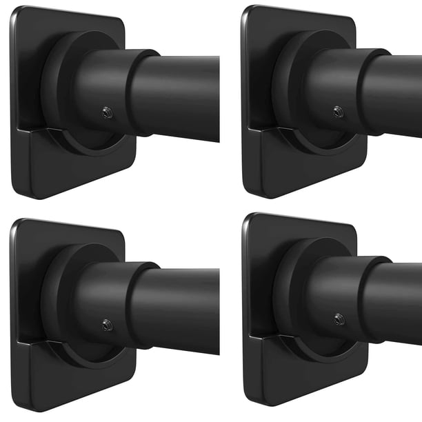Soporte Adhesivo Para Barra De Cortina De Ducha Icero | Sin Perforaciones Que Los Peguen Ni Lugares Fáciles De Perforar Para Un Accesorio | Fuerte Sujeción | Paquete De 4 Negros (Varilla No Incluida)