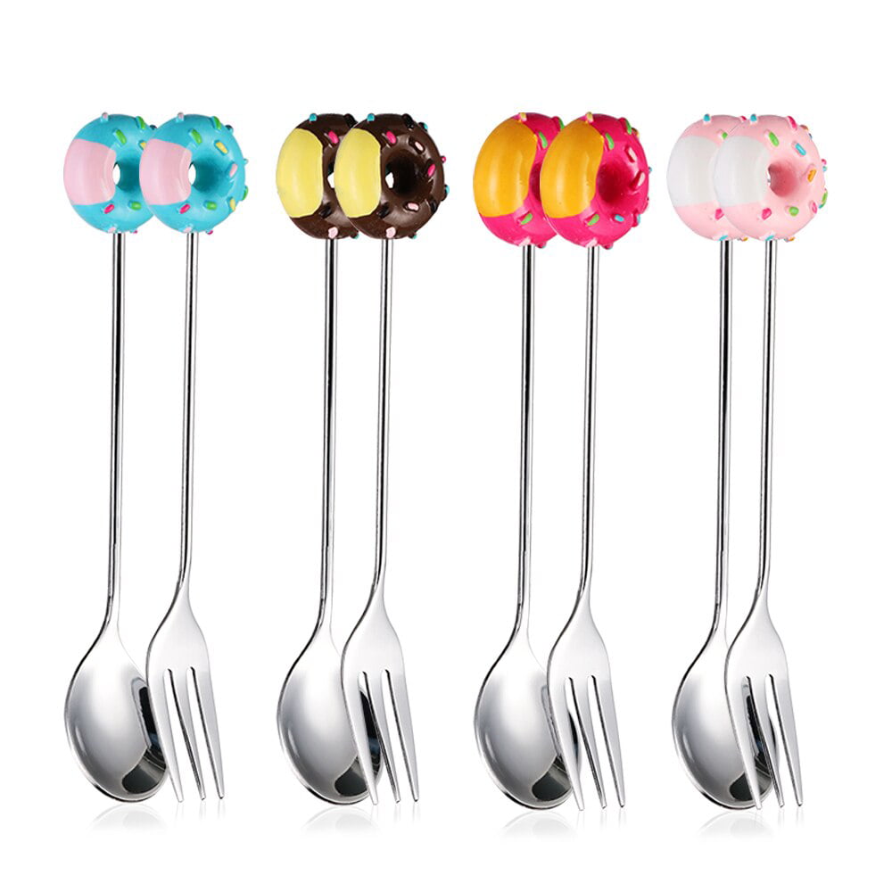 Ice Cream Coffee Mini Flatware Dessert  Fork Doughnut Spoon Stainless Steel 