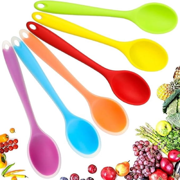 Boliang 3pcs or 6 pcs Small Silicone Spoons, Multicolored Nonstick Kitchen Spoons for Cooking, Baking, Stirring, Heat Resistant, Easy to Clean (Red, Blue, Pink, Orange, Yellow, Green)