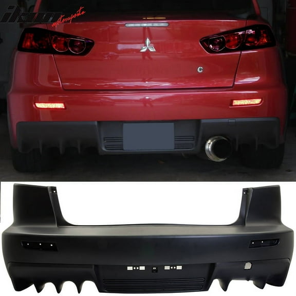 Ikon Motorsports Compatible with 08-15 Mitsubishi Lancer EVO PP Rear Bumper Conversion Cover Single Outlet