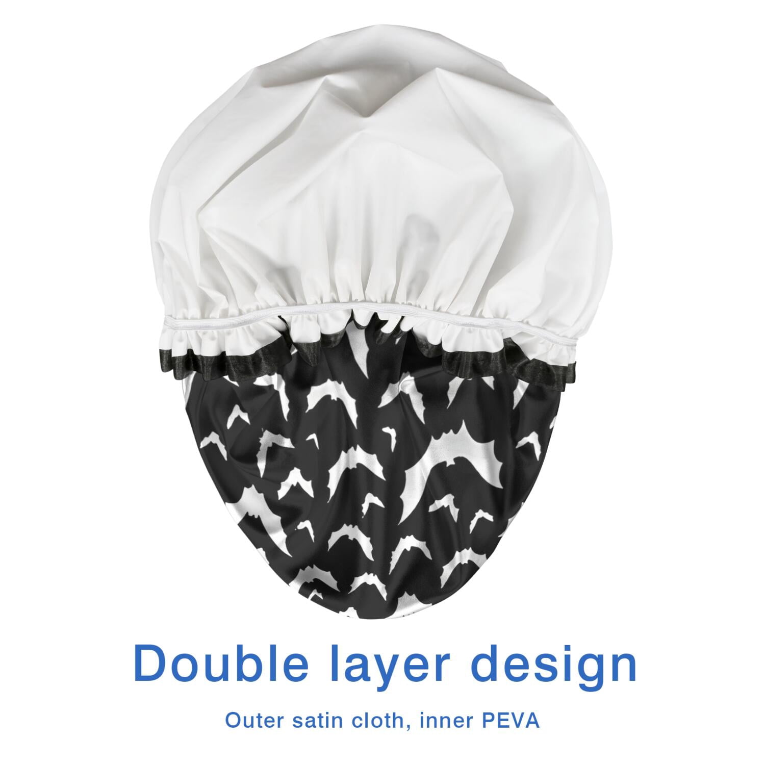 Shower Caps,Black Halloween Bat Silhouettes Waterproof Shower Cap for Women 4 Pieces,Double Reusable Hair Cover for Shower PEVA Elastic Stretch Hem