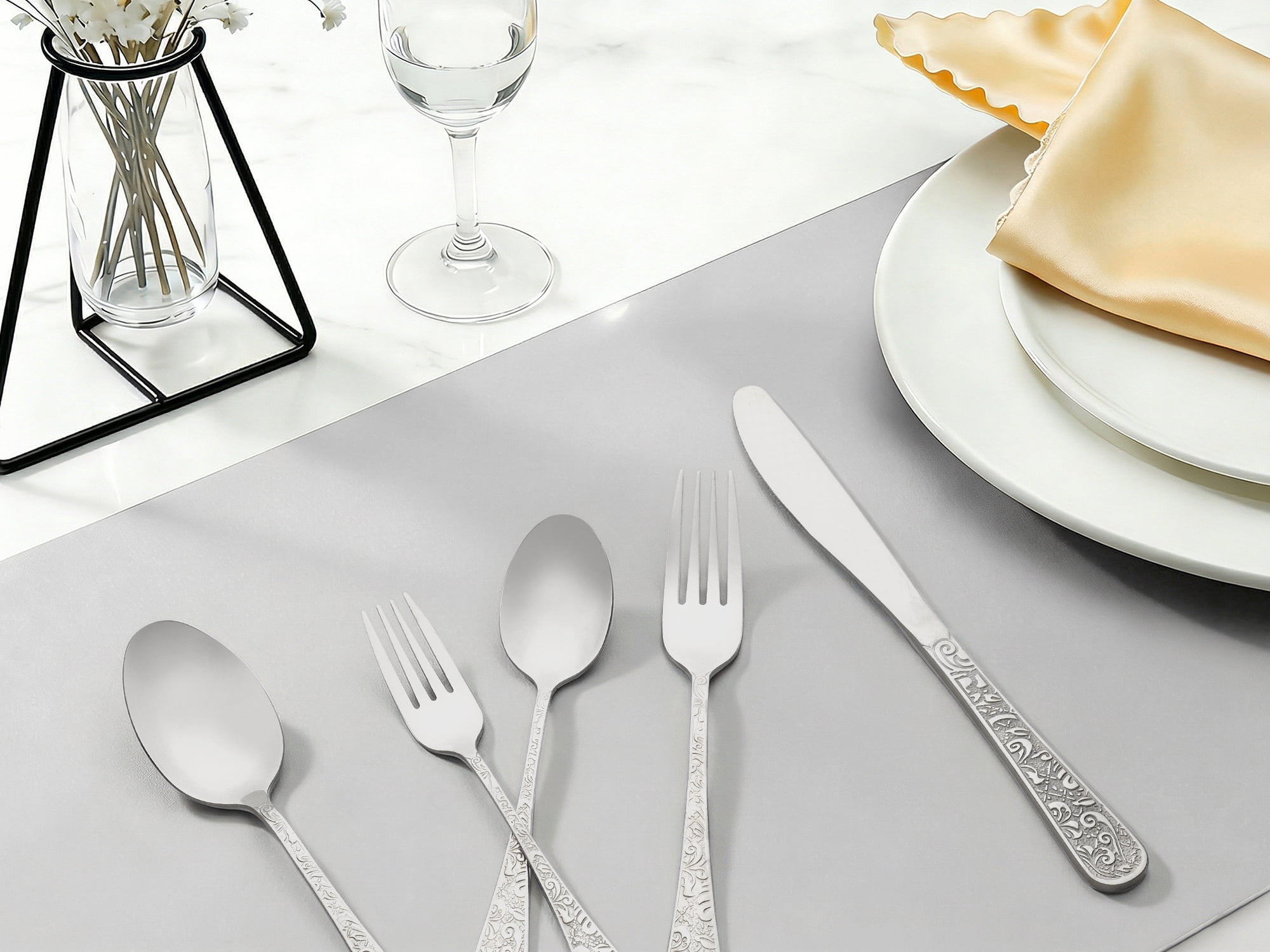 Unique Bargains 30 Pieces Stainless Steel Mirror Polished Cutlery Set for 6 Silver