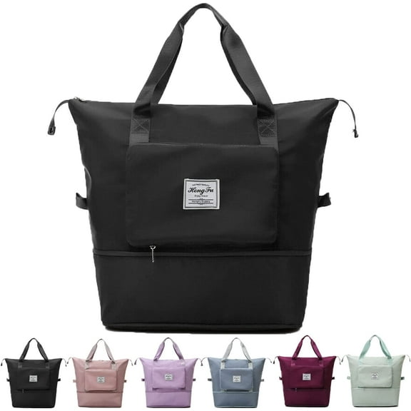 Large Capacity Folding Travel Bag for Women Men Portable Folding Large Travel Storage Bags Handbag Lightweight Waterproof Oxford Fabric Duffel Bag for Sport Gym Travel (Black)