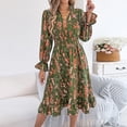 thumbnail image 2 of BRGZLK Women's Floral Dress Summer Trendy Long Sleeve V-Neck Empire Waist Midi Dress Soft Loose Comfortable Solid Color Flowy Wedding Guest Dresses Green L, 2 of 6