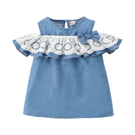 

3 Months Baby Girls Clothes 6 Months Infant Girls Summer Dress Sleeveless Dress Lace Ruffle Dress Blue Dress