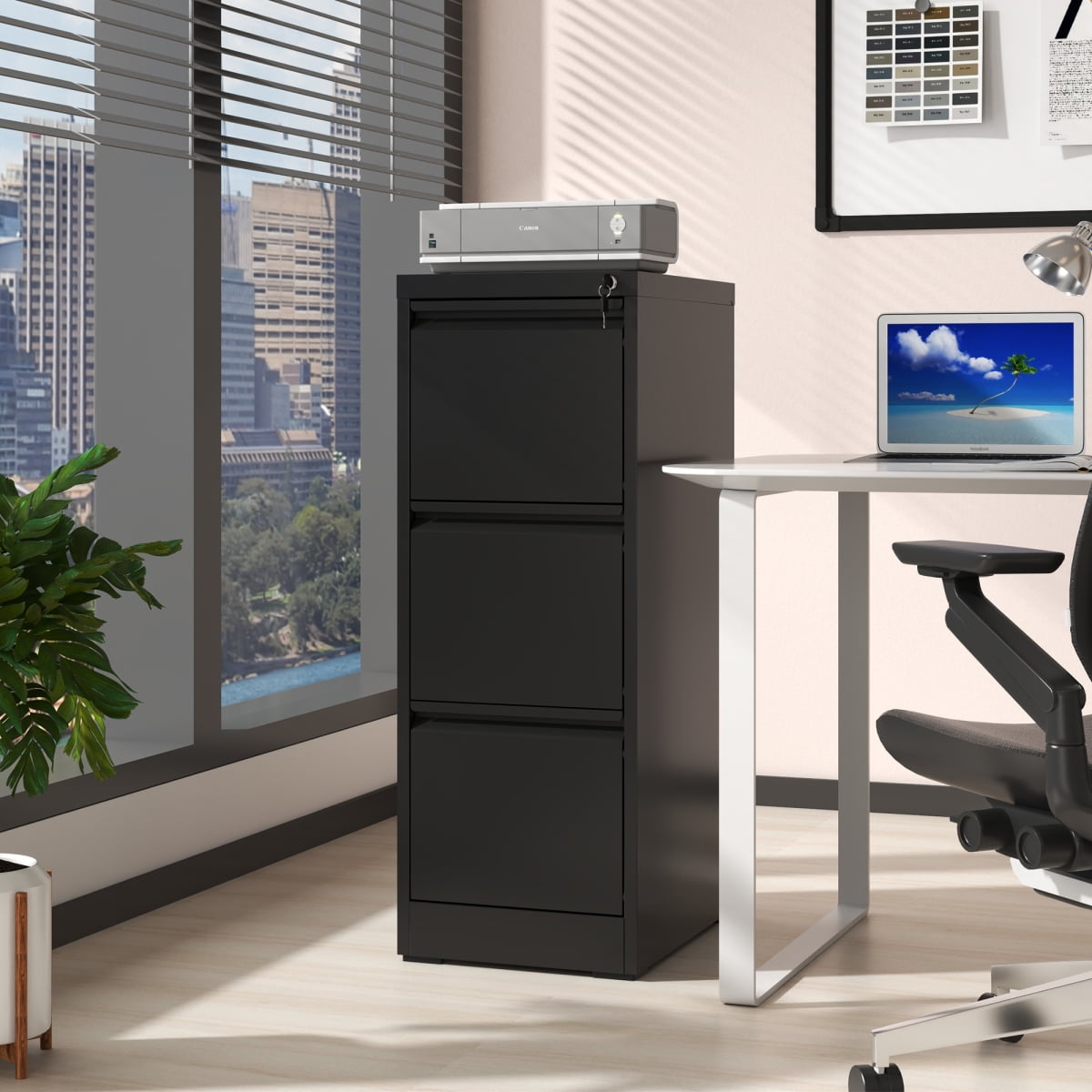 3-Drawer Lockable Metal Vertical File Cabinet Steel Storage for A4/Legal/Letter Sizes Office/Home